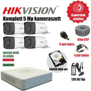 Hikvision 5MP TurboHD prémium kamera rendszer 4db kamerával és 500GB HDD-vel kép