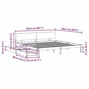 vidaXL fehér tömör fenyőfa ágykeret fiókokkal 200 x 200 cm kép