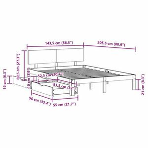 vidaXL fehér tömör fenyőfa ágykeret fiókokkal 140 x 200 cm kép