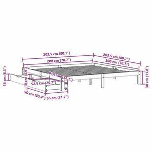 vidaXL tömör fenyőfa ágykeret fiókokkal 200 x 200 cm kép