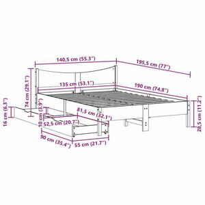 vidaXL fehér tömör fenyőfa ágykeret fiókokkal 135 x 190 cm kép