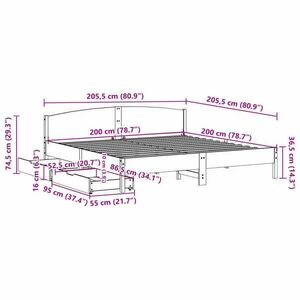 vidaXL fehér tömör fenyőfa ágy matrac nélkül 200 x 200 cm kép