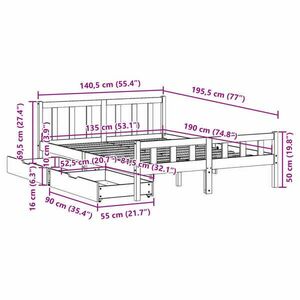 vidaXL tömör fenyőfa ágy matrac nélkül 135 x 190 cm kép