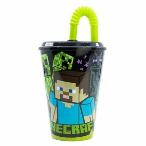 Minecraft műanyag szívószálas pohár - 430 ml kép