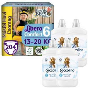 Coccolino Sensitive Pure Öblítő 272 mosás 4x1700ml + Libero Comfort másfél havi Pelenkacsomag 13-20kg Junior 6 (204db) kép