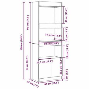 vidaXL üstös tölgy színű szerelt fa magasszekrény 63 x 33 x 180 cm kép