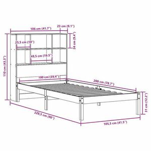 vidaXL barna tömör fenyőfa könyvespolcos ágy matrac nélkül 100 x 200cm kép