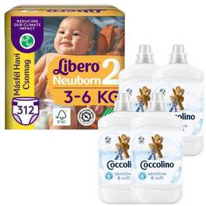 Coccolino Sensitive Pure Öblítő 272 mosás 4x1700ml + Libero Newborn másfél havi Pelenkacsomag 3-6kg Mini 2 (312db) kép