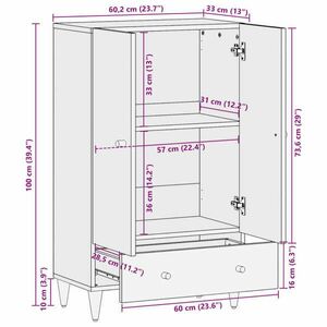 vidaXL tömör mangófa magasszekrény 60 x 33 x 100 cm kép