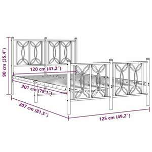 vidaXL fehér fém ágykeret fej- és lábtámlával 120x200 cm kép