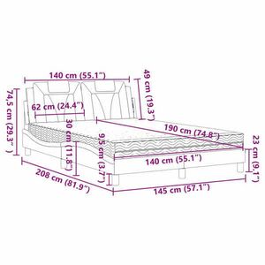 vidaXL fekete és fehér műbőr ágy matraccal 140 x 190 cm kép