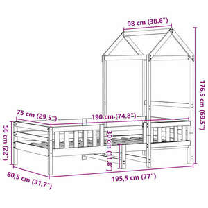 vidaXL viaszbarna tömör fenyőfa ágykeret tetővel 75 x 190 cm kép