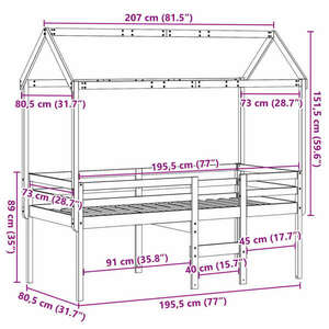 vidaXL fehér tömör fenyőfa magasított ágy tetővel 75 x 190 cm kép