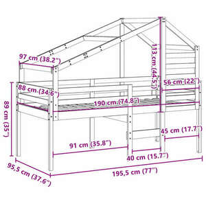 vidaXL viaszbarna tömör fenyőfa magasított ágy tetővel 90 x 190 cm kép