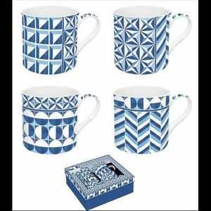 Porcelán bögreszett 4 db-os, 300ml, dobozban, Geometric Blue, Atmosphere kép