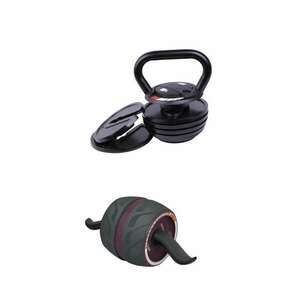 Kettlebell súlyzó ZOCO BODY FIT HL004, Súly 9 kg, Állítható, és Fitness Kettős hasi kerék AB-003, nonskid, Fekete/Piros kép