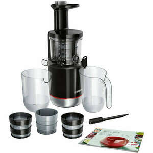 Bosch MESM731M PerfectSelection SlowJuicer, 150 W, tritán facsarócsavar, állítható gyümölcslé sűrűség, 3 szűrő, csepegésgátló, 1l gyümölcslé tartály, Fekete kép