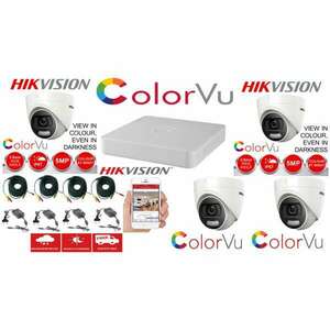 Professzionális CCTV rendszer Hikvision Color Vu 4 kamerák 5MP IR20m, 4 csatornás DVR, teljes tartozékok kép