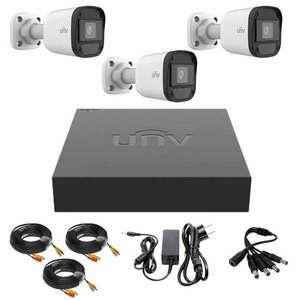 Uniview CCTV rendszer, 3 x 2 megapixeles kamerák, 20M infravörös, 4 csatornás 2MP hibrid DVR, kábel, tápegység kép