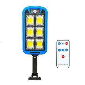 Utcai lámpa napelemes töltéssel 30 W, 150 LED COB, fényérzékelő és mozgásérzékelő, rögzítőkar mellékelve, távirányító mellékelve, ZB-150B modell, kék, RIF REFCO ® kép