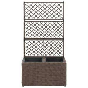 Barna rácsos polyrattan magaságyás 2 kaspóval 58 x 30 x 107 cm kép