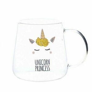 Üvegbögre bambusz fedéllel Pufo Unicorn Princess kávéhoz vagy teához, 350 ml, átlátszó kép