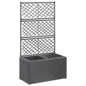 vidaXL fekete rácsos polyrattan magaságyás 2 kaspóval 58 x 30 x 107 cm kép