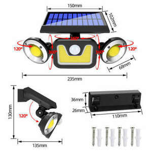 JY-1729 kültéri napelemes falilámpa 54 COB LED-del - vízálló, mozgásérzékelős szolár lámpa (BBV) kép