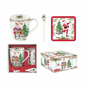 R2S.1045JOYF Porcelánbögre 350ml kanállal, parafa poháralátéttel, dobozban, Joyful Santa kép