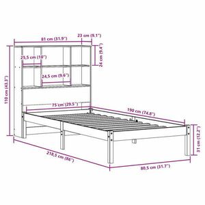 vidaXL barna tömör fenyőfa könyvespolcos ágy matrac nélkül 75 x 190 cm kép