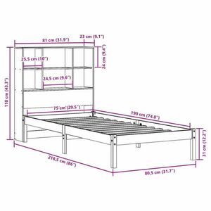 vidaXL fehér tömör fenyőfa könyvespolcos ágy matrac nélkül 75 x 190 cm kép