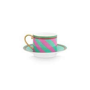 Espresso bögre csészealjjal, Pip Studio, 220 ml, Pip Chique kollekció, Stripes Pink-Green kép