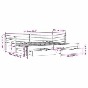 vidaXL fehér tömör fenyőfa kihúzható kanapéágy fiókkal 90x190 cm kép