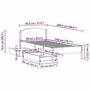 vidaXL fehér tömör fenyőfa ágy matrac nélkül 90 x 200 cm kép