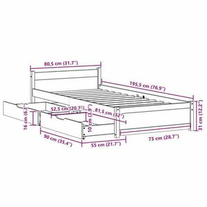 vidaXL fehér tömör fenyőfa ágy matrac nélkül 75 x 190 cm kép