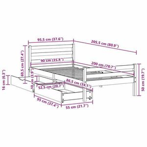 vidaXL fehér tömör fenyőfa ágy matrac nélkül 90 x 200 cm kép