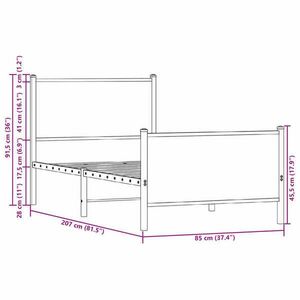 vidaXL sonoma tölgy színű fém ágykeret fej- és lábtámlával 80 x 200 cm kép