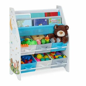 Toys and Books Organizer Shelves for Kids Room, Wooden with 6 Textile Storage Boxes - FOREST kép