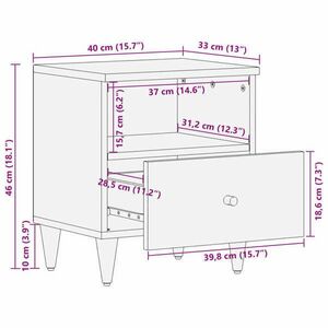 vidaXL 2 db tömör mangófa éjjeliszekrény 40 x 33 x 46 cm kép