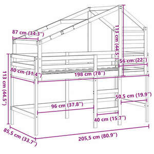 vidaXL tömör fenyőfa galériaágy létrával és tetővel 80 x 200 cm kép