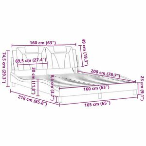 vidaXL fehér műbőr ágykeret LED-világítással 160 x 200 cm kép