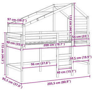 vidaXL viaszbarna tömör fenyőfa magasított ágy tetővel 90 x 200 cm kép