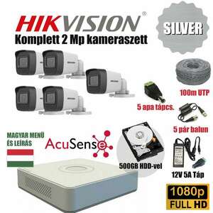 Hikvision 2MP SILVER ACUSENSE TurboHD prémium kamera rendszer 5db kamerával és 500GB HDD-vel kép