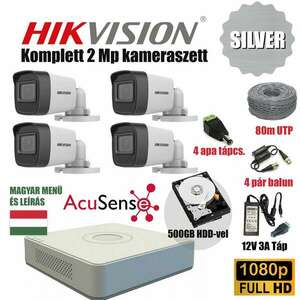 Hikvision 2MP SILVER ACUSENSE TurboHD prémium kamera rendszer 4db kamerával és 500GB HDD-vel kép