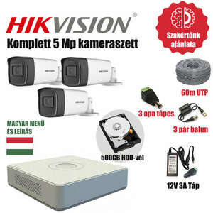 Hikvision 5MP TurboHD prémium kamera rendszer 3db kamerával és 500GB HDD-vel kép