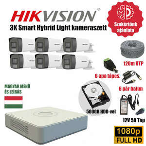 Hikvision Szereld Magad TurboHD Csomag 6 kamerás 3K smart hybrid szabadon vágható utp kábellel és hagyományos balunnal kép