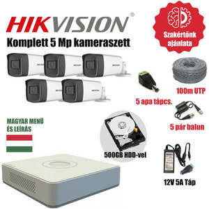 Hikvision 5MP TurboHD prémium kamera rendszer 5db kamerával és 500GB HDD-vel kép