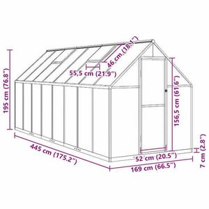 vidaXL antracitszürke alumínium melegház alapvázzal 445x169x195 cm kép