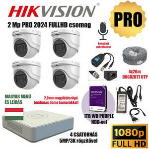 Hikvision 2MP PRO 4 Kamerás Szereld Magad TurboHD Csomag RJ45 balunnal és készre szerelt UTP kábellel kép