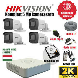 Hikvision Szereld Magad TurboHD Csomag 4 kamerás 5Mp szabadon vágható utp kábellel és hagyományos balunnal kép